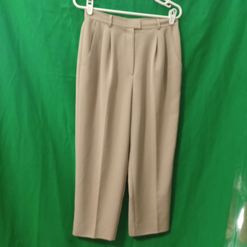 Nicole Miller Vintage High Waisted Pleated Tapered Trousers Tan Beige Size 8
